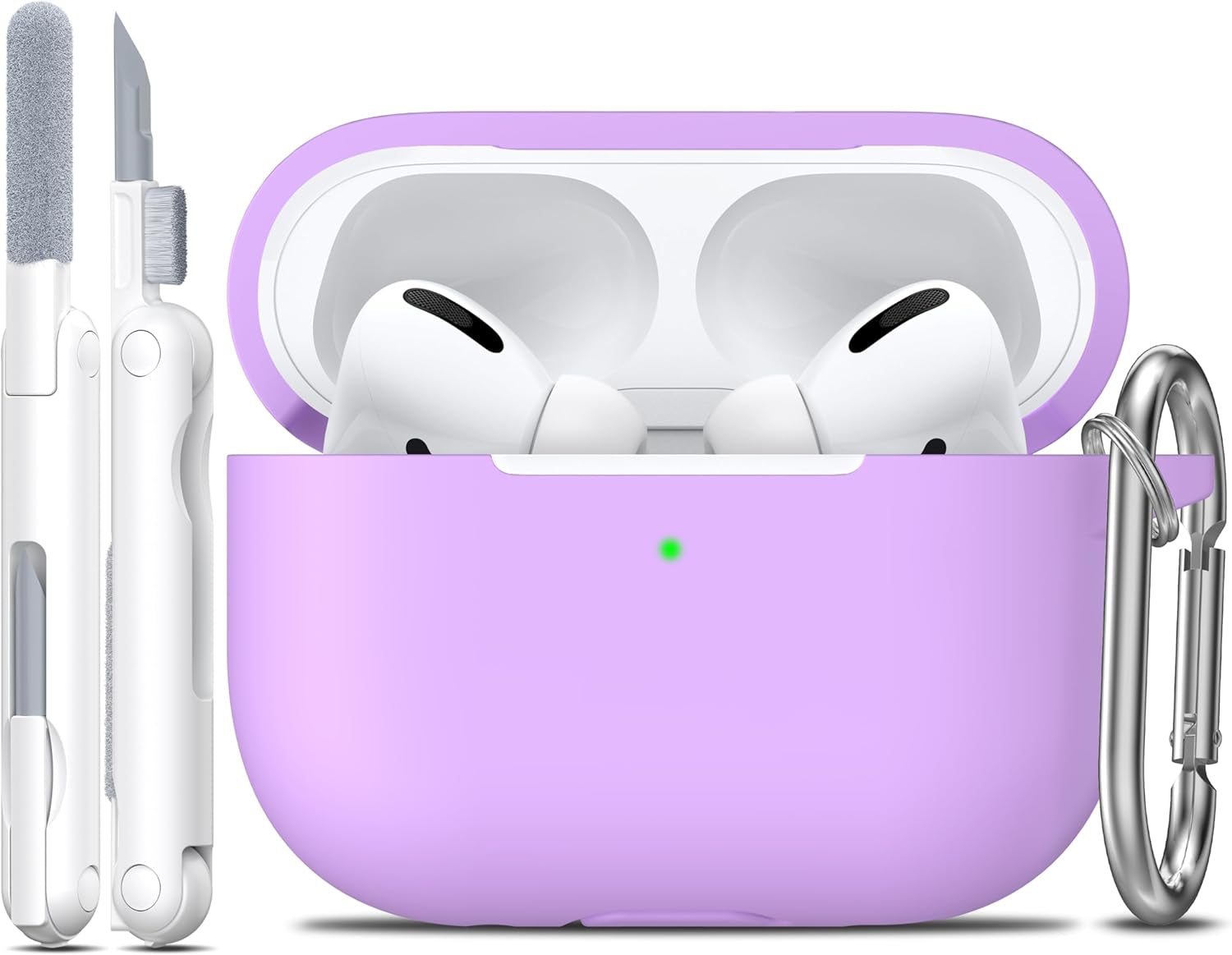 Airpods Pro Case Cover with Keychain, Full Protective Silicone Skin Accessories for Women Girl with Apple 2019 Latest Airpods Pro Case, Front LED Visible-Lavender