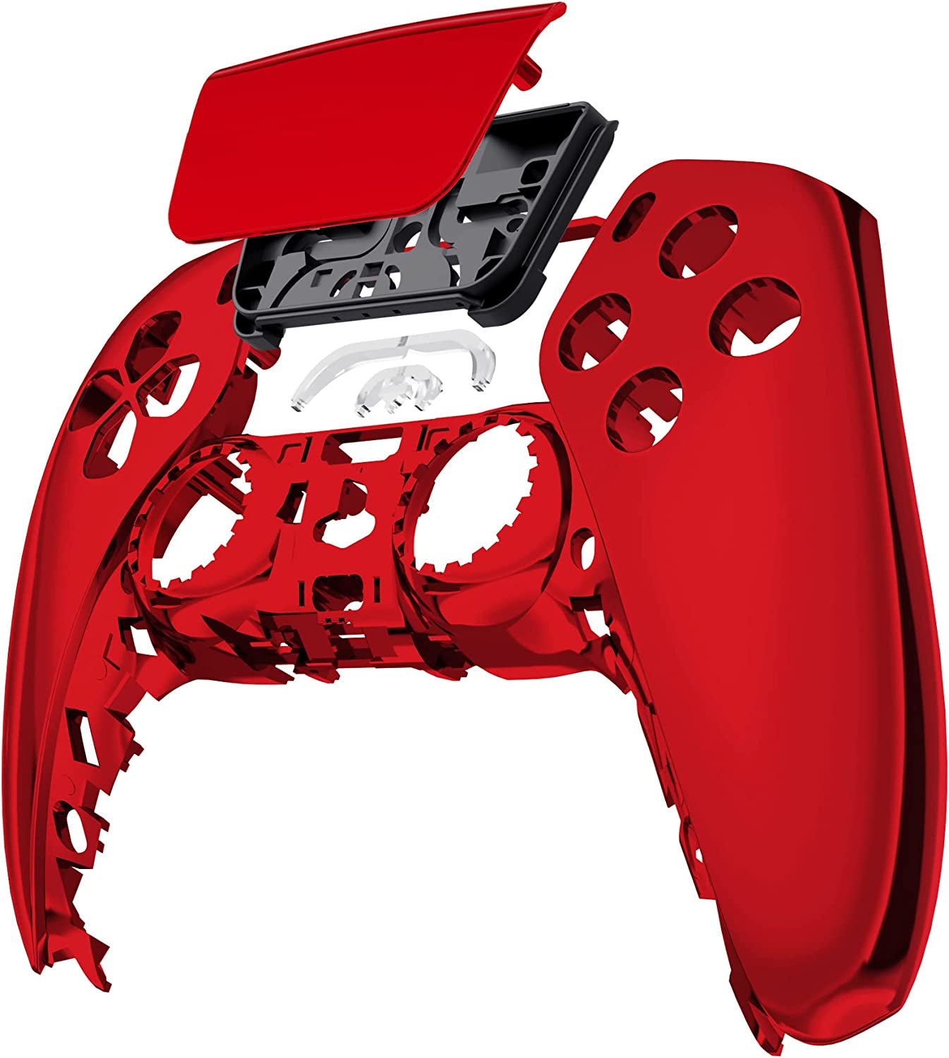 Chrome Red Glossy Touchpad Front Housing Shell Compatible with Ps5 Controller BDM-010 BDM-020 BDM-030, DIY Replacement Shell Custom Touch Pad Cover Compatible with Ps5 Controller