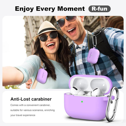 Airpods Pro Case Cover with Keychain, Full Protective Silicone Skin Accessories for Women Girl with Apple 2019 Latest Airpods Pro Case, Front LED Visible-Lavender