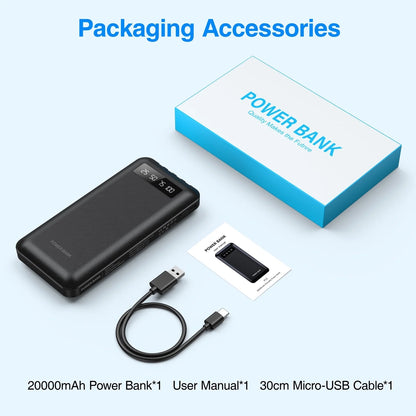 20000Mah Power Bank Portable Charger with Cables, USB Battery Pack Compatible with Iphone & Android Cell Phone